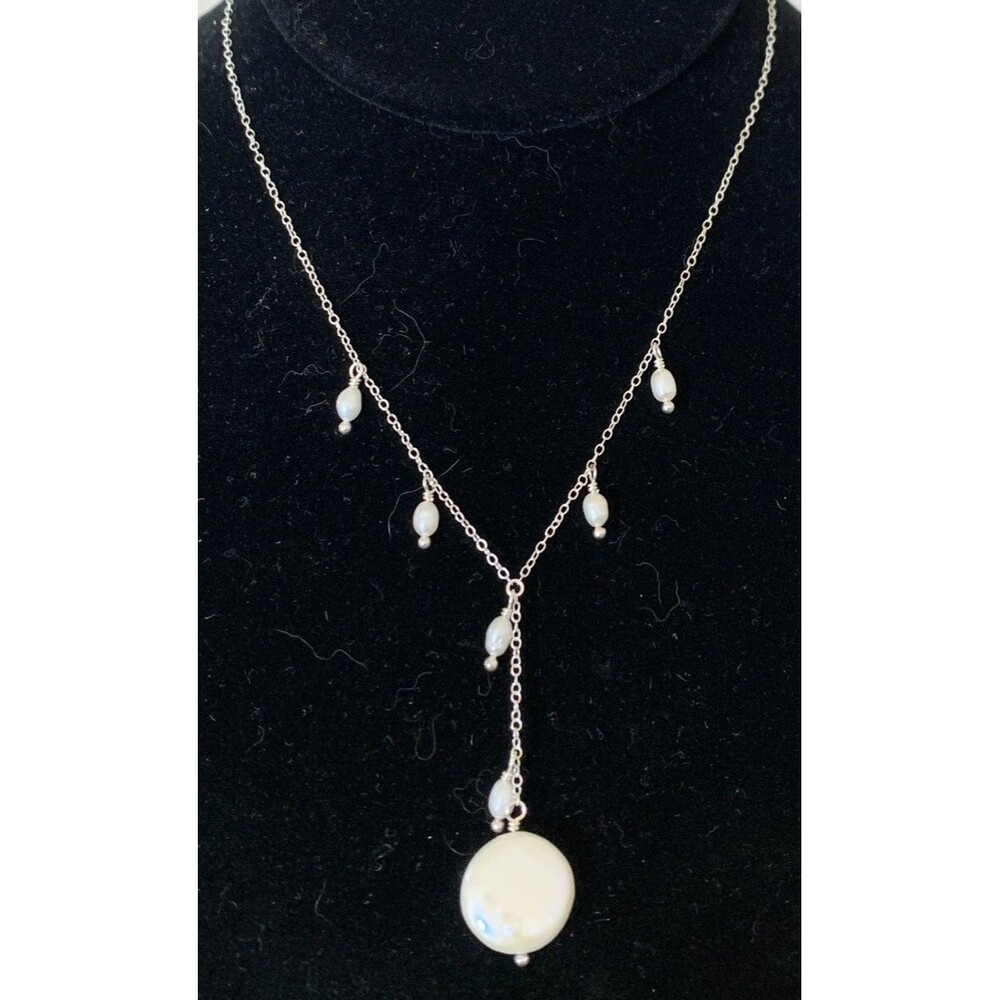 Sterling Silver Baroque Freshwater Pearl Dangle Necklace 19” 925 White 18mm